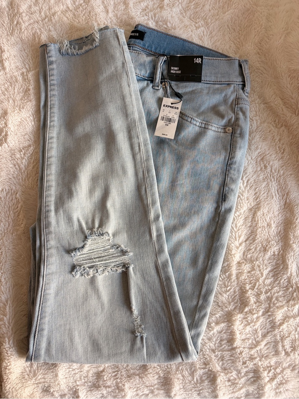 Express Pale Blue Distressed High-Rise Skinny Jeans